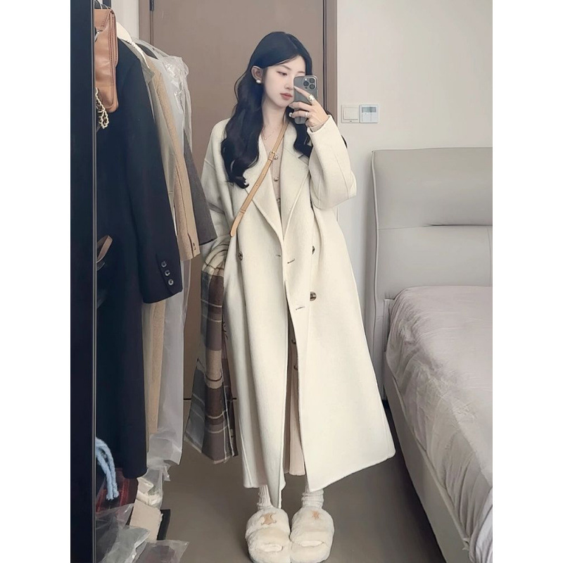 一件代发燕麦色毛呢大衣女2025秋冬新款韩版宽松中长款爆款呢外套|undefined