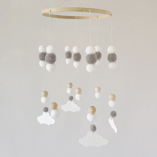 ins Nordic Fur Ball Wooden Bead Star Elephant Wooden Pieces Ring Wind Bell Bed Bell Baby Room Children's Wear Shop Decoration