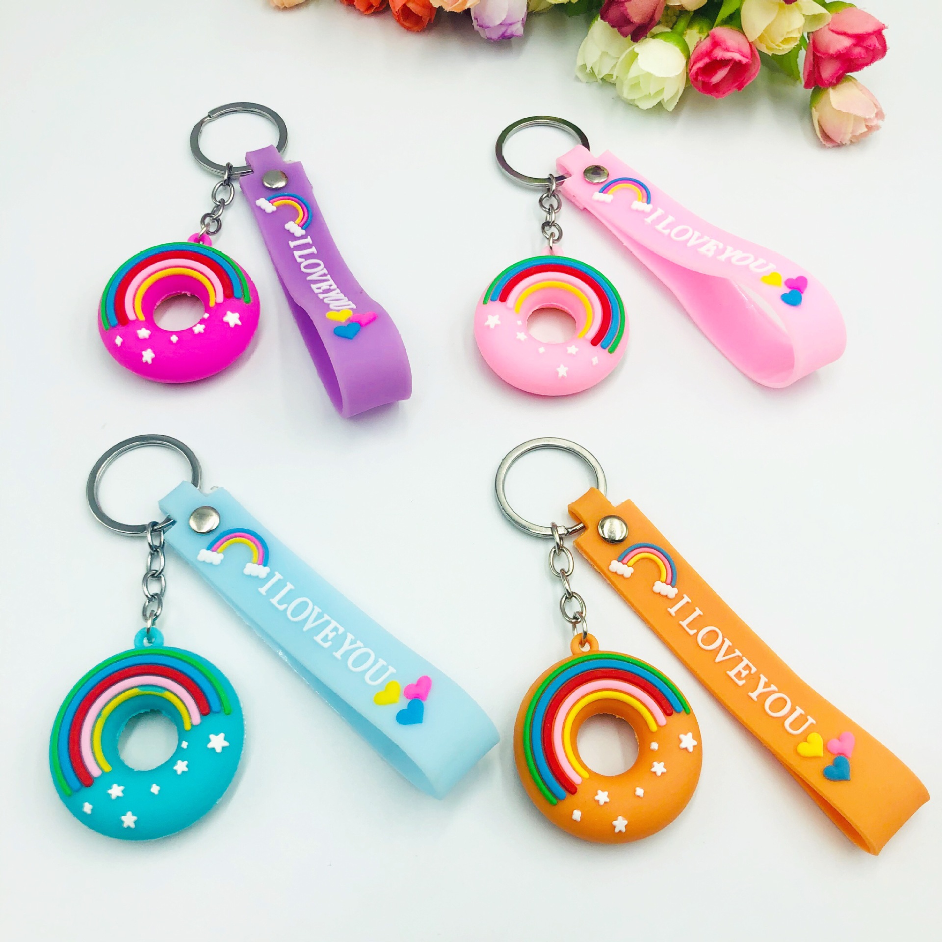 Caliente transfronteriza de PVC nuevo donut llavero colgante traje bolsa ropa adornos prácticos pequeños regalos