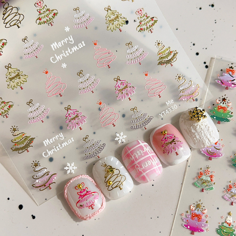 YITU蟻図箔押しクリスマスツリーのネイルシールの洗練された線の甘い帯のバックゴムの爪の装飾シールのYT4330|undefined