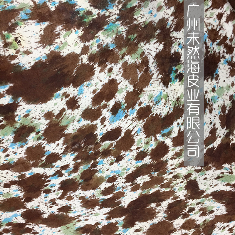 土耳其蓝马毛皮手工彩印抽象甩点印象派牛毛皮饰品箱包用牛毛皮