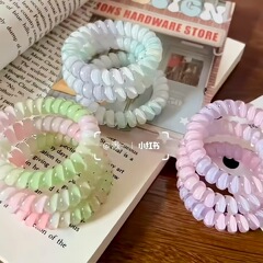 夏の新型の清新なグラデーション色の電話線の髪の輪の高弾力のネットの赤いタイプのかわいい甘い髪の毛の縄の皮の筋