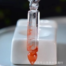 天然红水晶红兔毛俏色文昌笔小毛笔吊坠项链毛衣链水晶项坠饰品