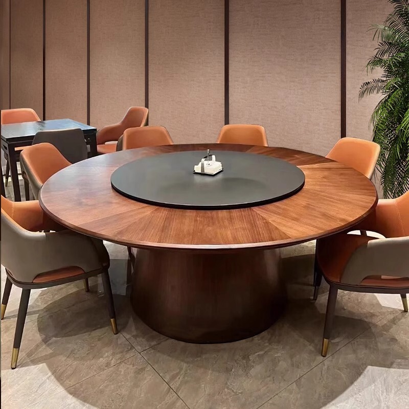 Hotel Electric Dining Table Large Round Table Rock Slab Center Turntable 20-Person Private Room Restaurant Home Dining Table Hot Pot Round Table