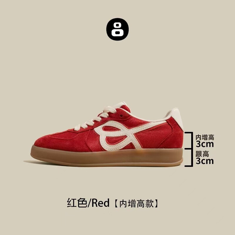 Genuine Leather Retro Red Moral Training Shoes 2025 Spring New Thick-Soled Height-Increasing Casual Fashion Sneakers Forrest Gump Shoes