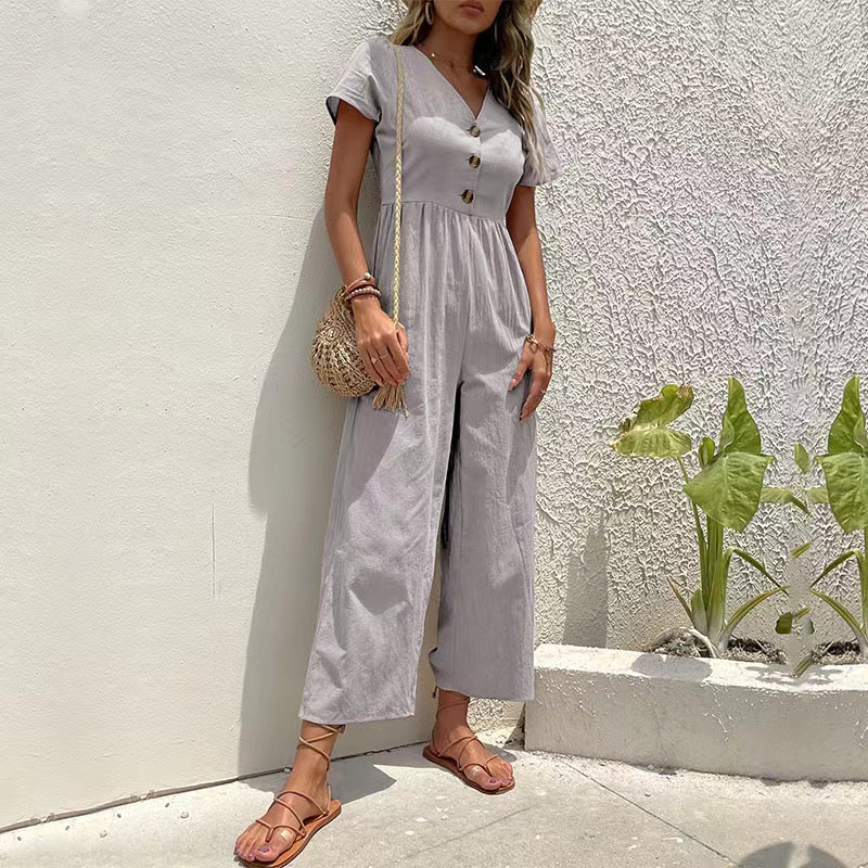 Amazon transfronterizo de comercio exterior 2023 nuevo europeo y americano casual cercanías recortada pantalones verano pierna ancha Mono para las mujeres image 9