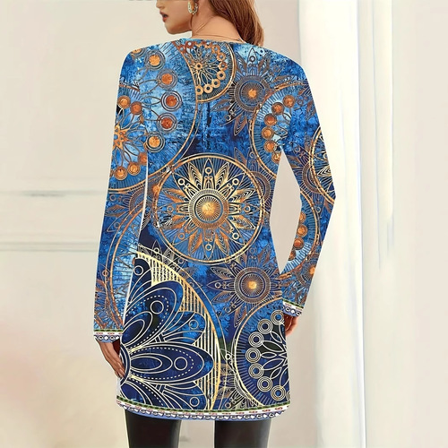 Factory Direct Sale 2025 Summer Women's Medium Length Commuter Shirt with Floral Print, No Collar, Long Sleeve, Cross-border One-time Dropshipping