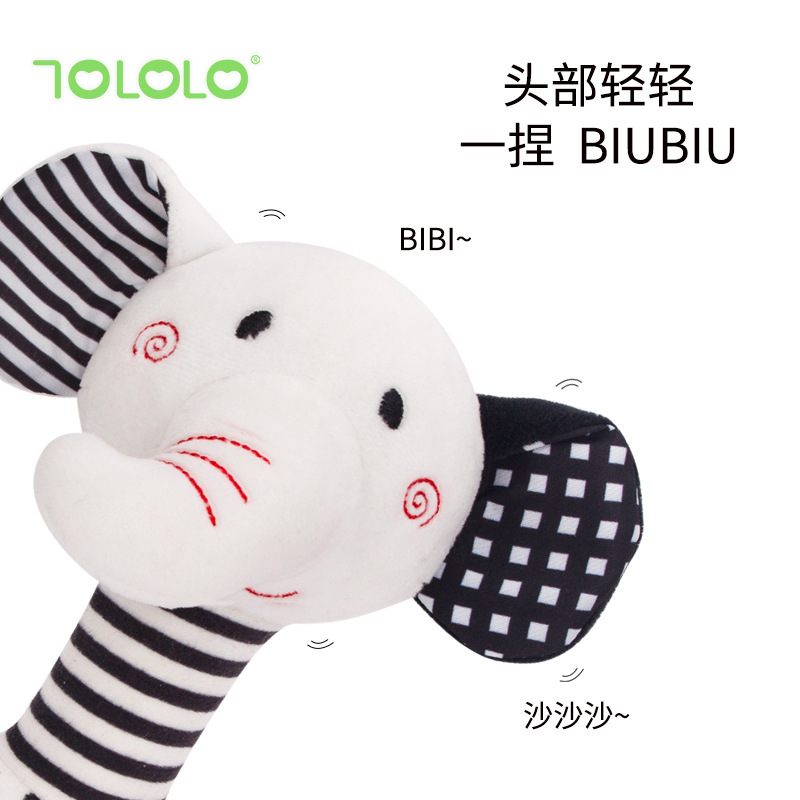 TOLOLO bebé elefante Fox mordedor sonajero bebé juguetes de educación temprana en blanco y negro sonajero de bebé de mano
