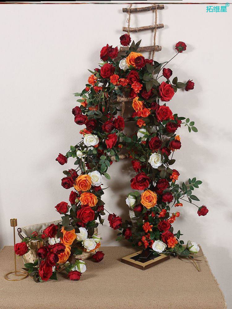 Bedside Decorative Wedding Flower Fake Flower Wedding Master Bedroom Wedding Atmosphere Decoration Set Flower Vine Simple and Grand 