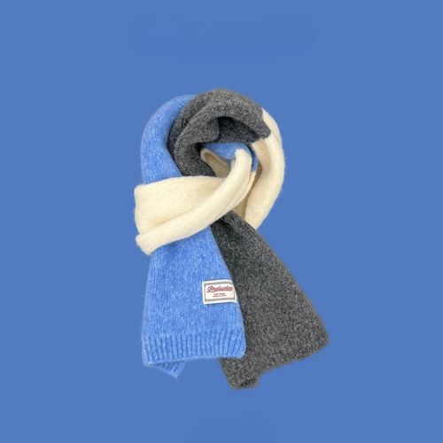 2025 New Japanese Dopamine Color-blocked Wool Scarf for Women, Autumn/Winter Warmth, Versatile Soft Knit Neck Scarf Trend