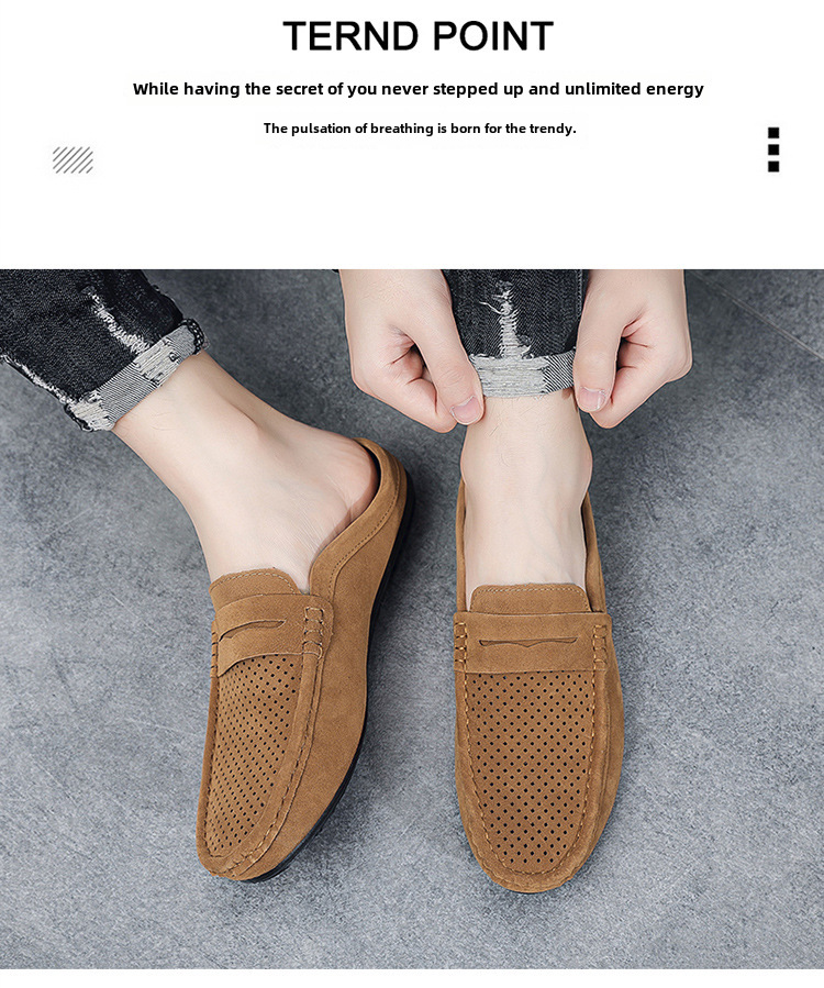 Men's loafers half support breathable closed toe slip-on loafers slip-on half slippers men's heel-free loafers men_voghion.com