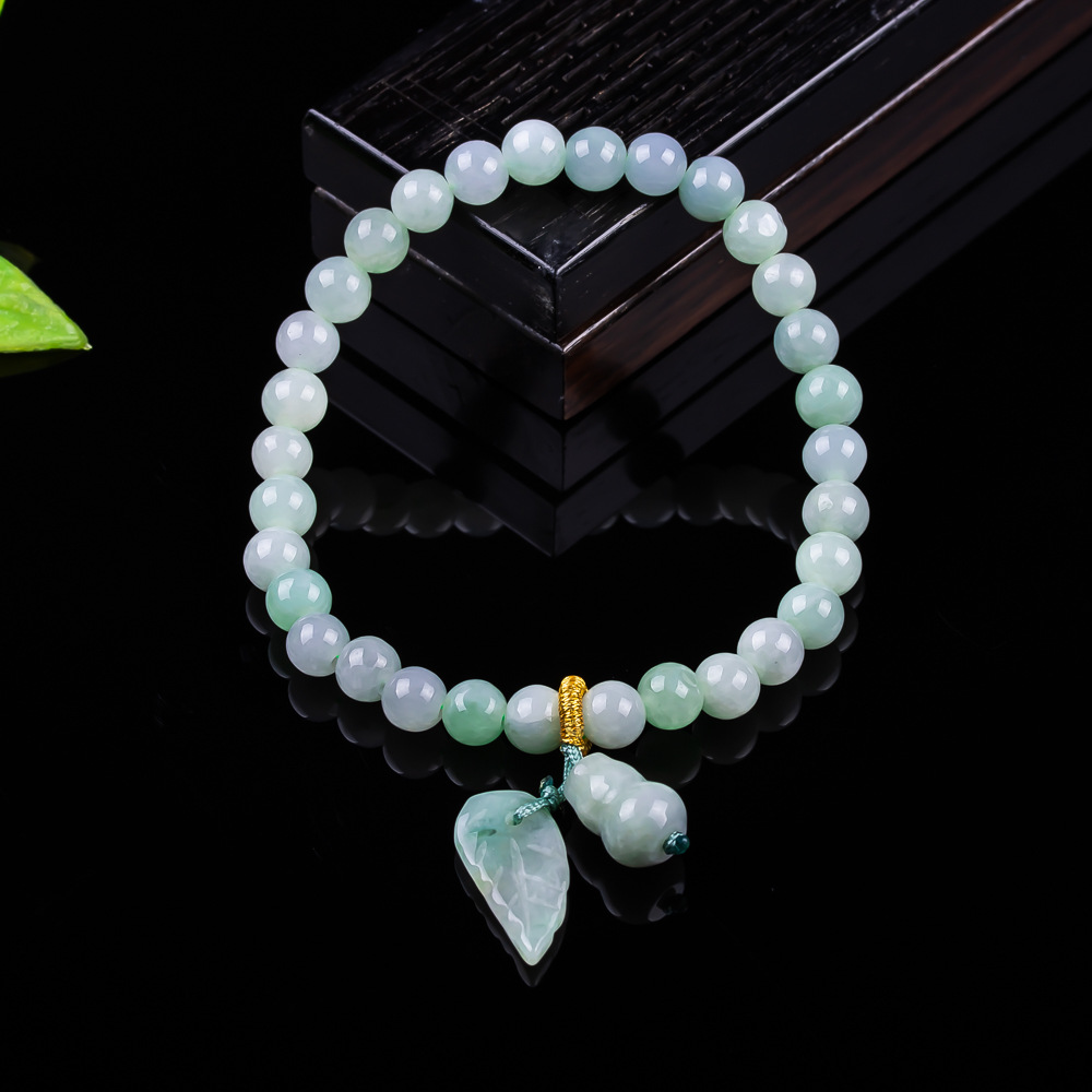 Authentic Grade A jadeite 6mm round bead leaf gourd bracelet, exquisite jade women's bracelet jewelry factory wholesale.