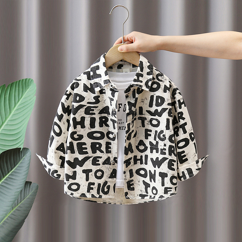 7601 chaqueta de primavera y otoño para niños 2025 nueva camisa coreana para niños top ropa para niños pequeños y medianos estilo occidental de otoño