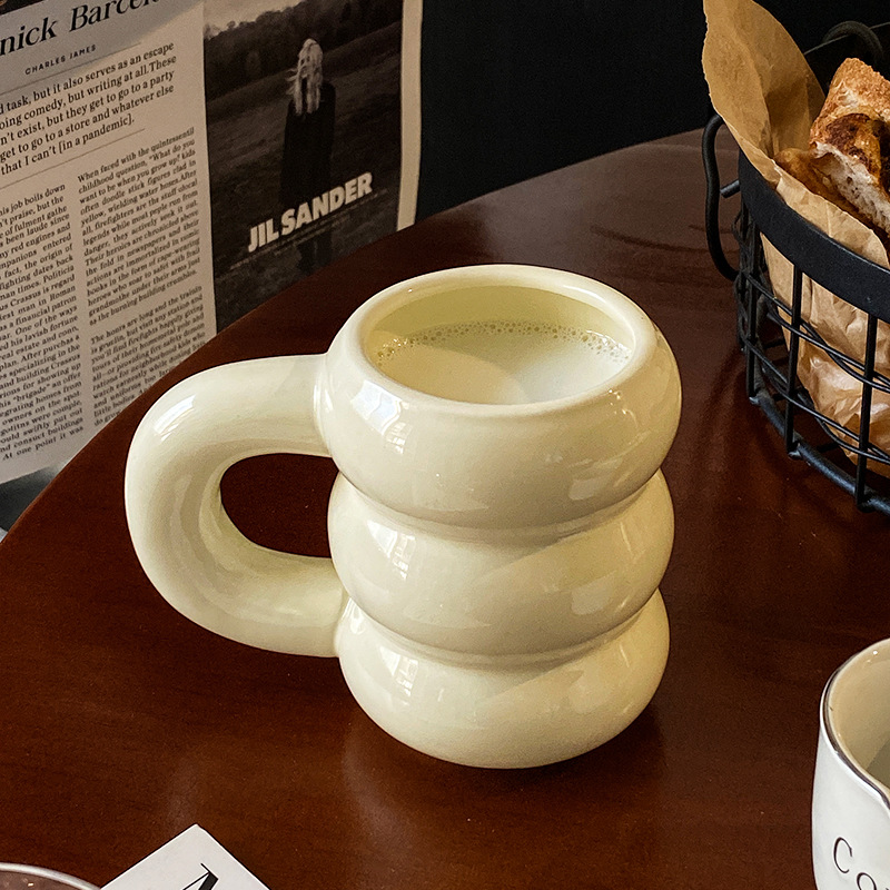 Liquidación: Taza de cerámica para café y leche, resistente a altas temperaturas, asa grande, color café con leche, apta para microondas, mismo estilo que en Xiaohongshu.