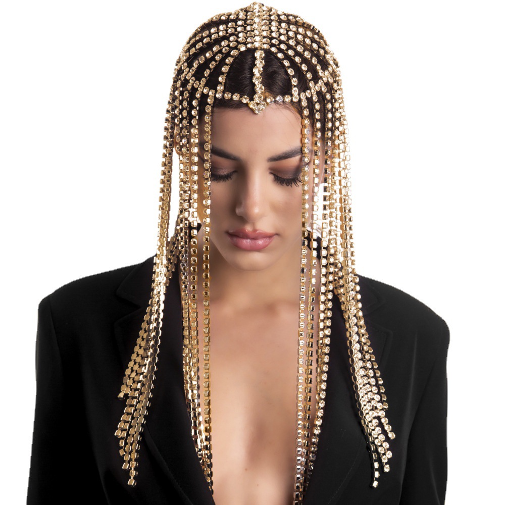 Venta caliente transfronteriza rhinestone Cadena de pelo personalidad europea y americana exagerada borla tocado tendencia de lujo accesorios para el cabello Cadena de pelo