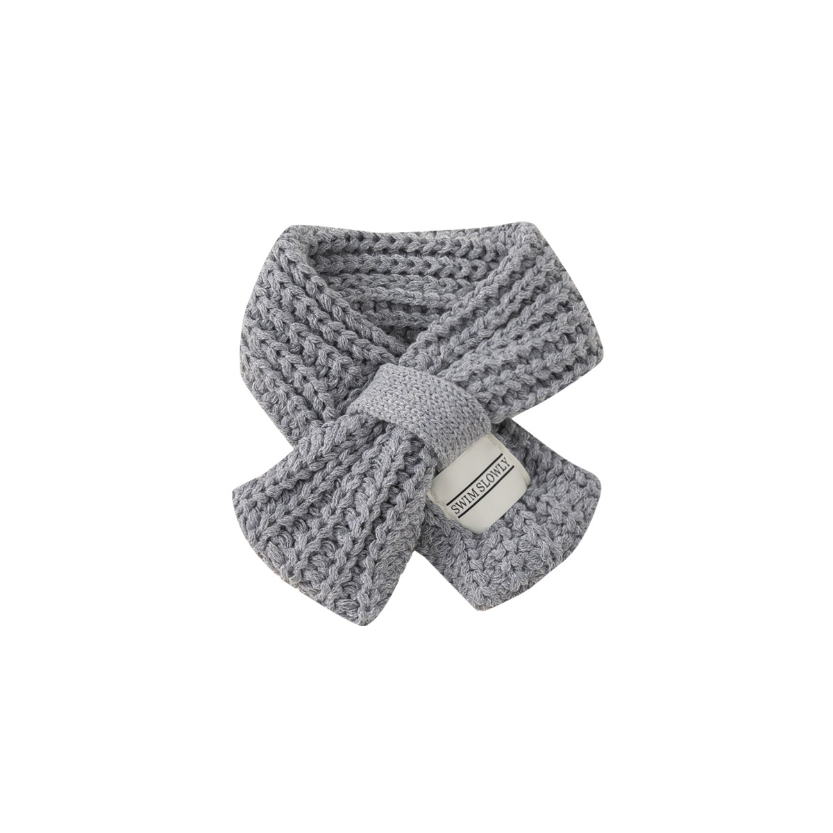 Bufandas para niños de invierno para niños de moda etiqueta de tela de color sólido calentamiento tejido lana cruzada collar