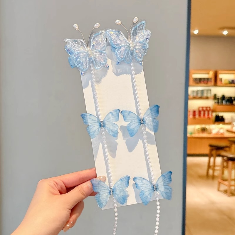 Niños tridimensionales mariposa perla trenzada tocadena de cabello trenzada niñas cabello de cola de caballo clips de cabello de alto rendimiento de belleza