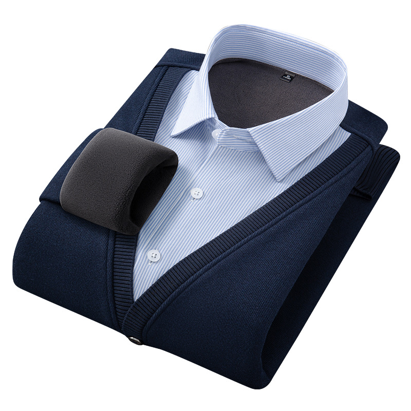 Fabricantes de invierno de suéter de lana falsos dos camisas de cacho para hombres cálidos y cómodos suéter de lana al por mayor