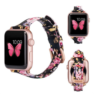 Suitable for Apple Watch Applewatch S10 Small Waist Leather Floral Ladies Watch Strap Universal