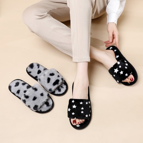 Fairy Wind Five-Star Fluffy Slippers for Women, Outdoor Wear  Autumn New Plush Air-Conditioned Room Lazy One-Sided Cotton Slippers