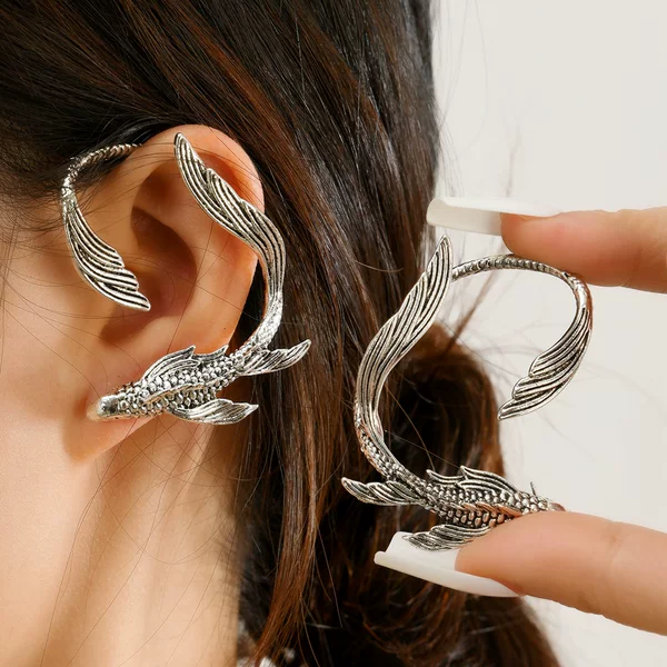 Cross-border New Animal Earrings Gothic Punk Vintage Alloy Koi Ear Hanging Men's and Women's Fashionable Cuff Earrings