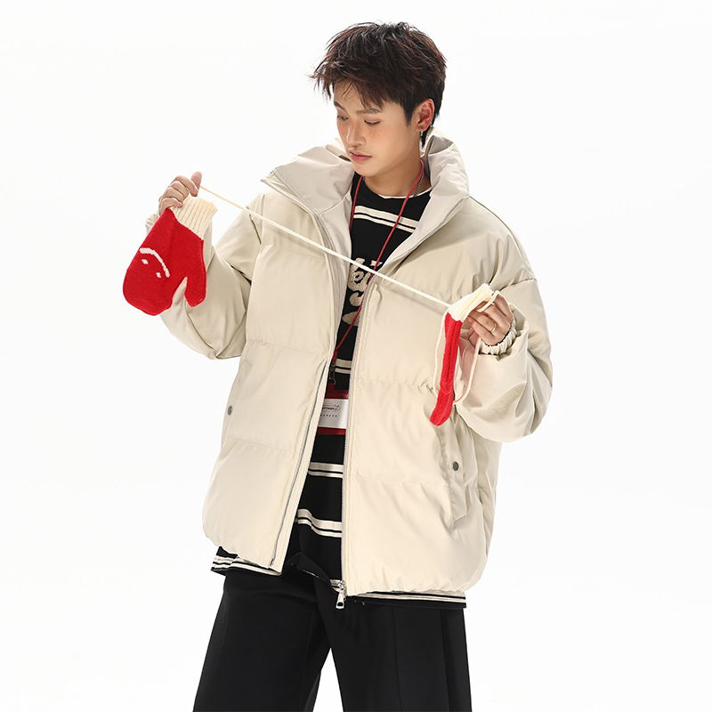 Kleidung aus PU-Leder mit Baumwollfutter für Damen und Herren, locker sitzende, wattierte Jacken, Freizeitkleidung, Stehkragenjacken für Herren_voghion.com