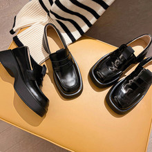 小个子厚底松糕皮鞋女低帮鞋秋新款里外全皮黑色学院风圆头女单鞋