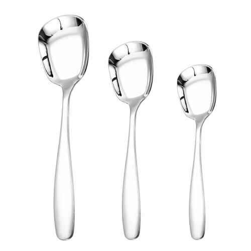 Spoon 304 stainless steel flat bottom spoon thickened square head spoon household eating spoon ice cream spoon Chinese spoon tableware
