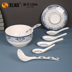 Wuhe melamine tableware food-grade spoon cyan Chinese style melamine spoon for home use and restaurant use factory direct sales