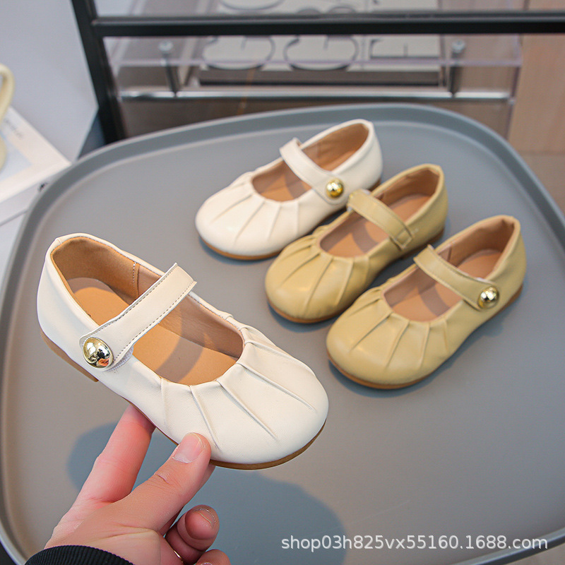 Girls' Princess Leather Shoes 2025 Spring and Autumn New Children's Shoes Little Girl's Single Shoes Baby's Soft Sole Western Style Bean Shoes