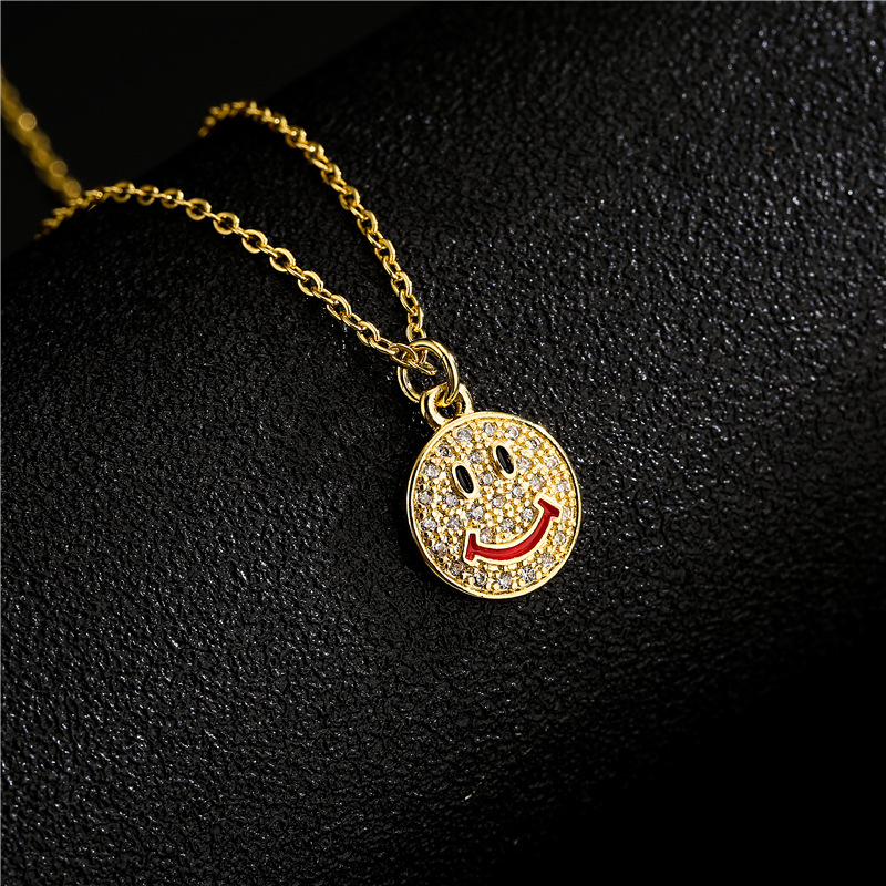 fashion 18K smiley emoji geometric copper inlaid zircon necklace wholesale nihaojewelry