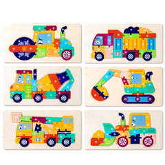 Wooden Children's Traffic 3D Interlocking Building Blocks, Baby Engineering Car Recognition Matching Puzzle Toy
