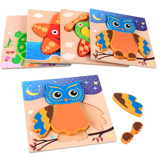 Children's Wooden Three-Dimensional Puzzle 3-6 Puzzle Animal Traffic Puzzle Set Scene Hand Grasping Board Building Blocks Toy