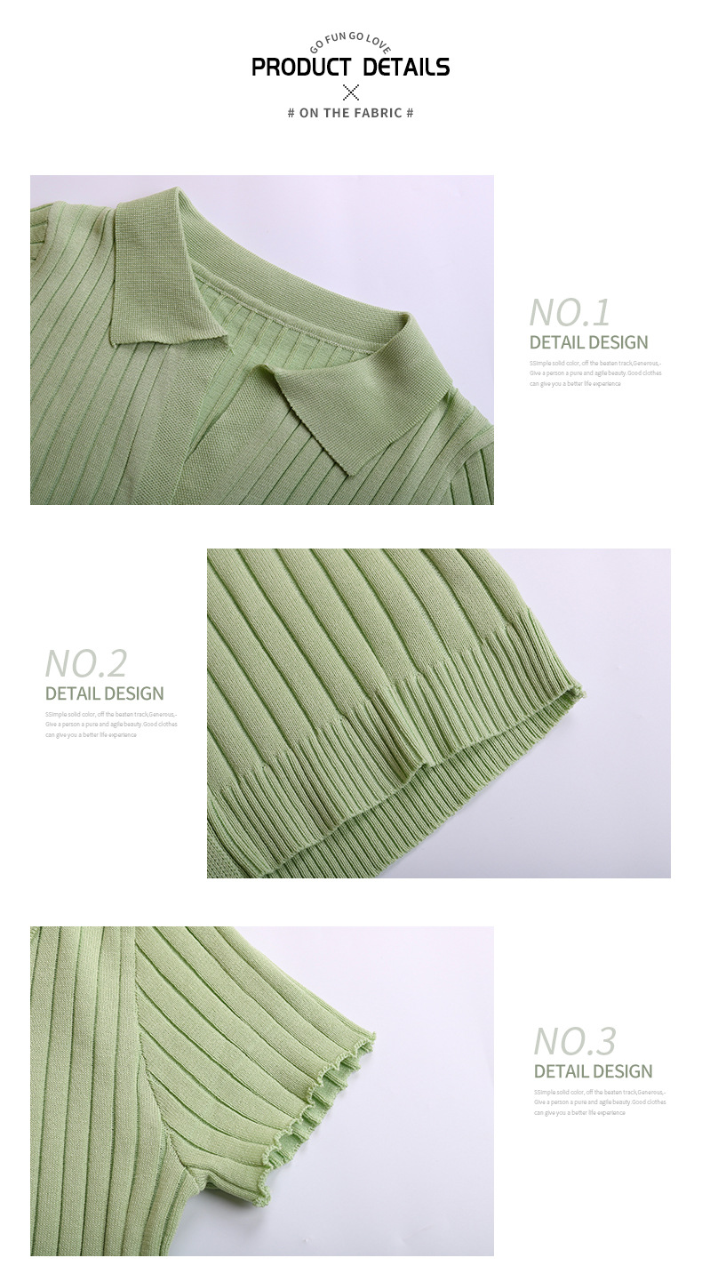 Summer New Solid Color Polo Collar Short-Sleeved T-shirt Women  Slim Knit Bottoming Shirt in Cardigans