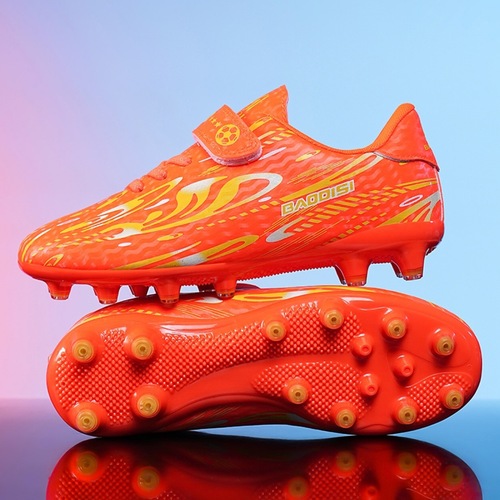 Boys' and girls' children's non-lace Velcro football shoes, children's cleats, elementary school students' long-stud competition training sports shoes