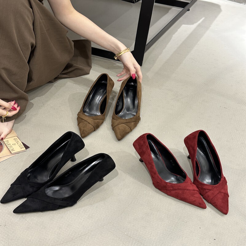 Autumn Evening Pointed Toe Suede Cross Strap Elegant Commuting Banquet Stiletto Heels Sexy Nightclub Women's Shoes