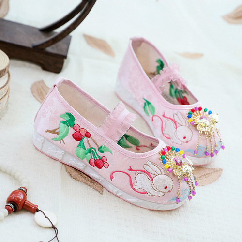 hanfu shoes of the girls Chinese style costume pink purple children Chinese wind cloth shoes
