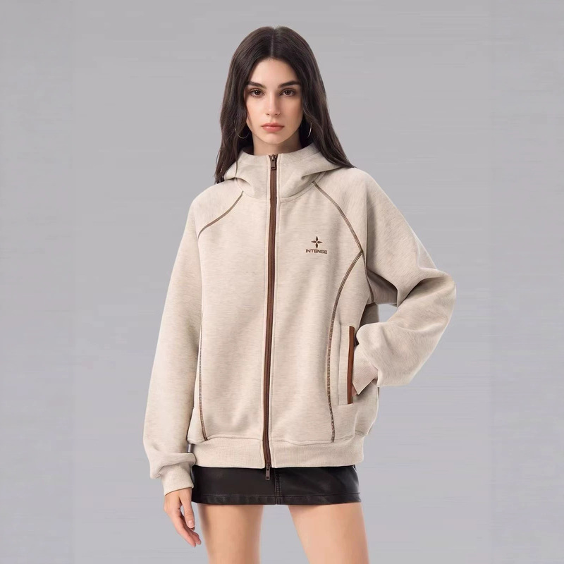 American-style Hasselblad knit cardigan with a hood, men's autumn/winter American retro heavyweight color-block design, casual couple's sweatshirt