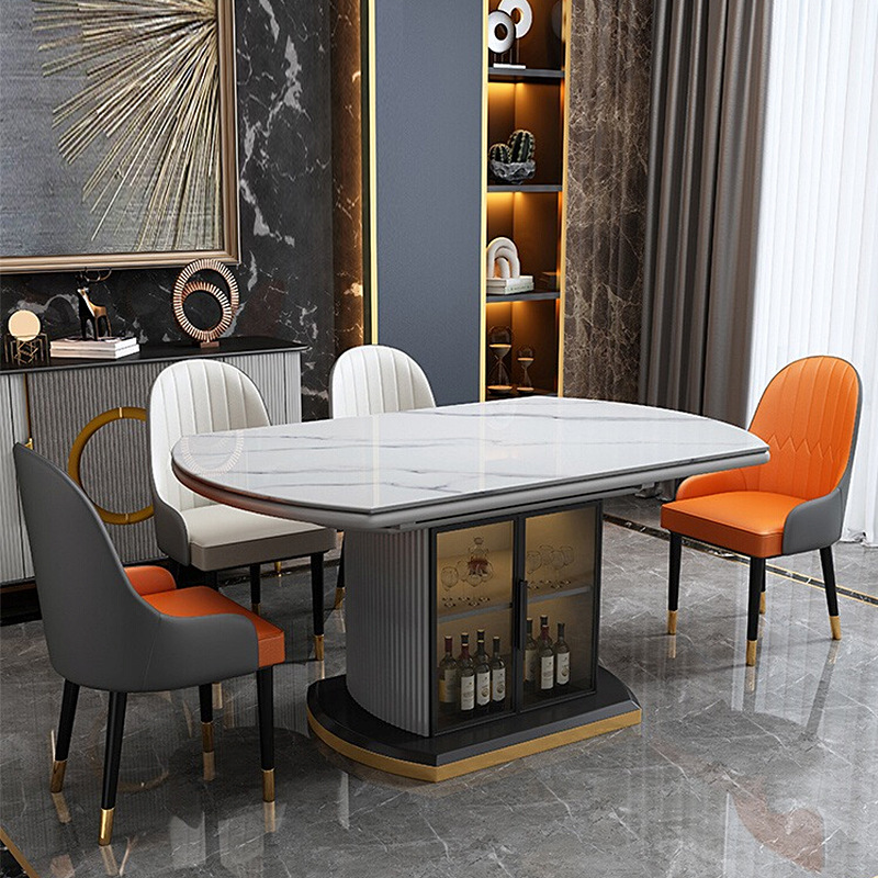 Luxury rock board dining table and chair combination simple extendable variable round folding storage dining table home small apartment electromagnetic stove 