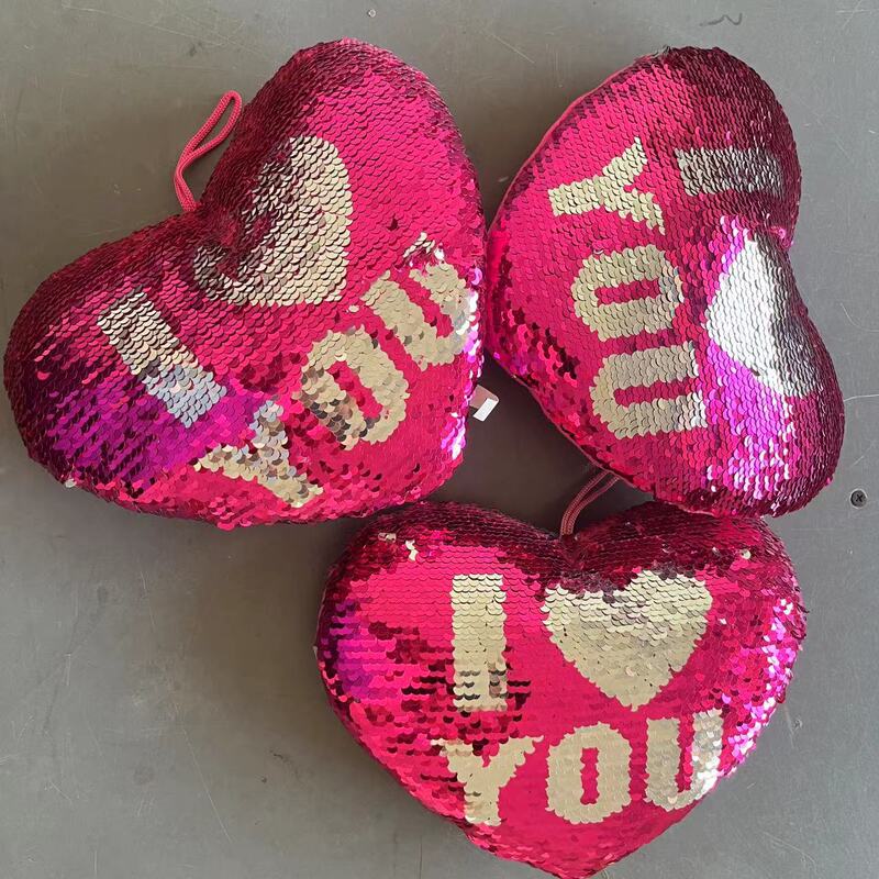 Sequin peach heart flip sequin embroidery LOVE letter computer embroidered sequin pillow hanging heart pillow