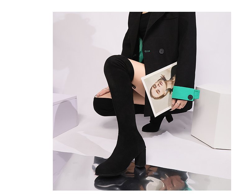 Knielange elastische 2024 Herbstneuheiten in Übergröße, modische, vielseitige Temperament-High-Heels, knielange Damenstiefel_voghion.com