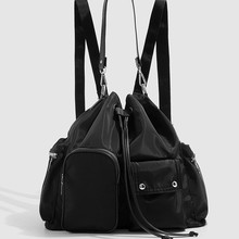 包包女2025新款多口袋抽绳托特包小众轻便双肩包时尚单肩斜跨背包