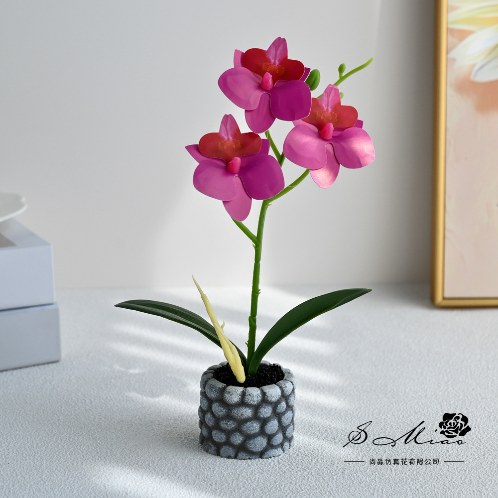 Pequeñas tres flores mini orquídea mariposa bonsai imitación maceta flores falsas decoración del hogar fotografía flores artificiales bodas adornos florales