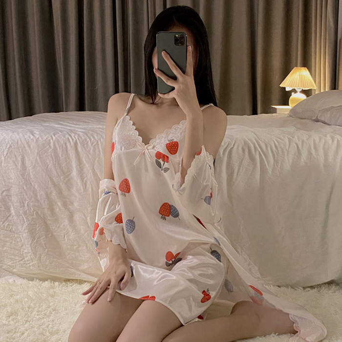 2024 verano encaje de hielo sexy cabina pijama de dos piezas Kimono de dos piezas Ropa de baño ropa para el hogar