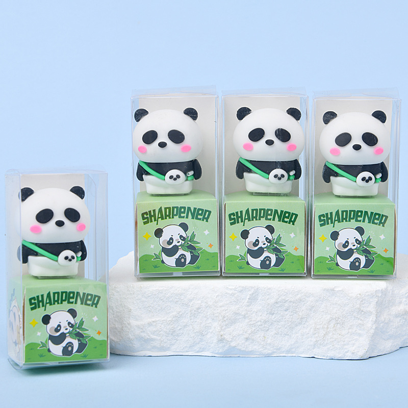 Creativo lindo pequeño panda dibujos animados estudiantes bolígrafo afilador lápiz lápiz cortador de papelería premios al por mayor