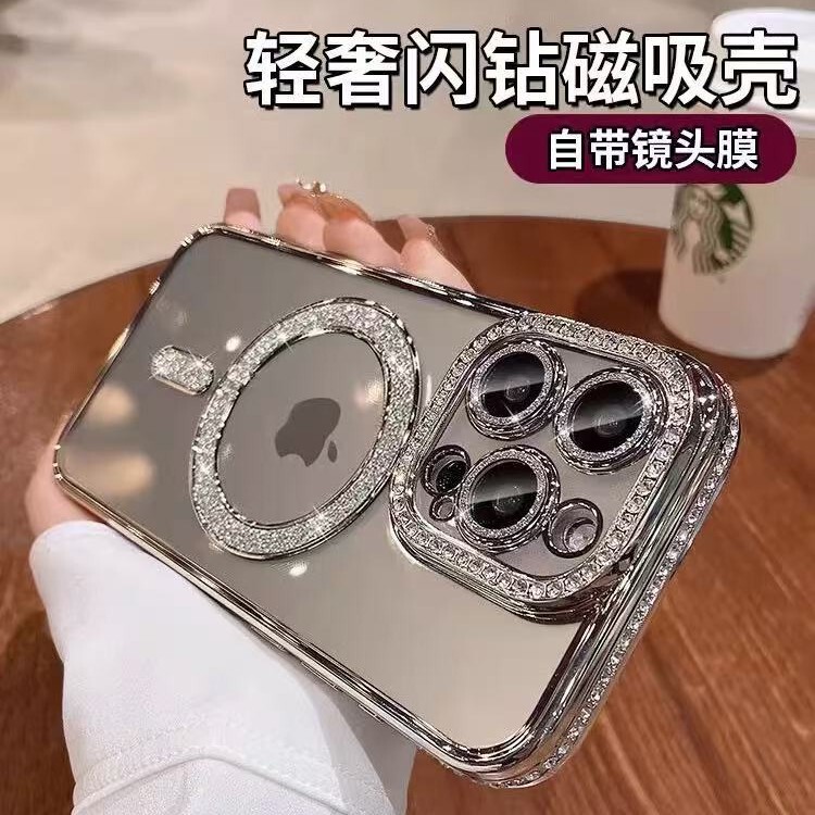 For Apple iphone15promax Wireless Charging Magnetic 16E Glitter Diamond Edge 13PRO Phone Case