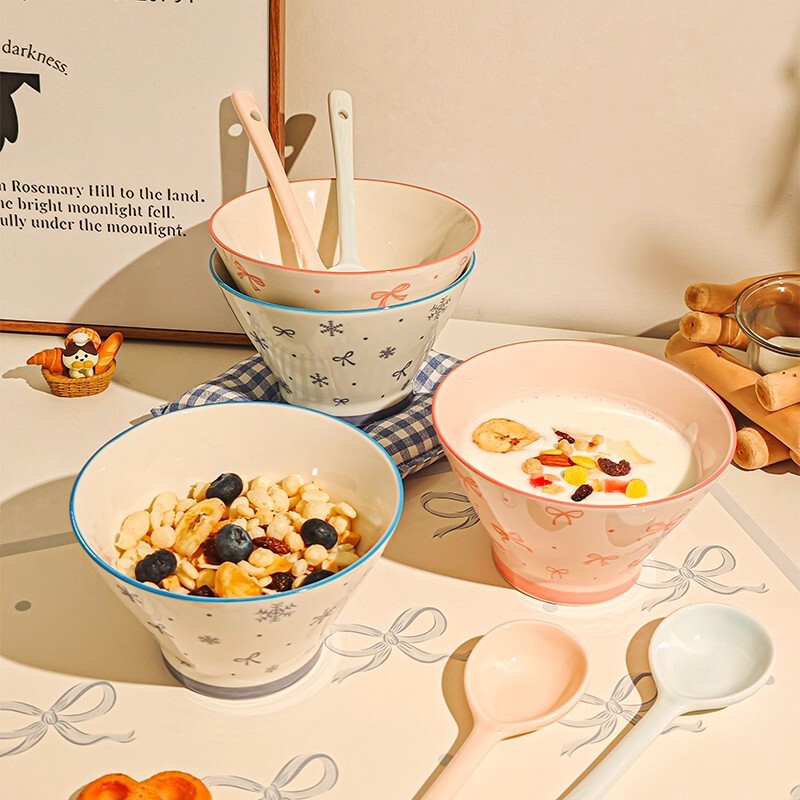 Cute Underglaze Color Ins-Style Rice Bowl, High-Value Household Bowl, Creative Dormitory Noodle Bowl, Soup Bowl, Ceramic Tableware