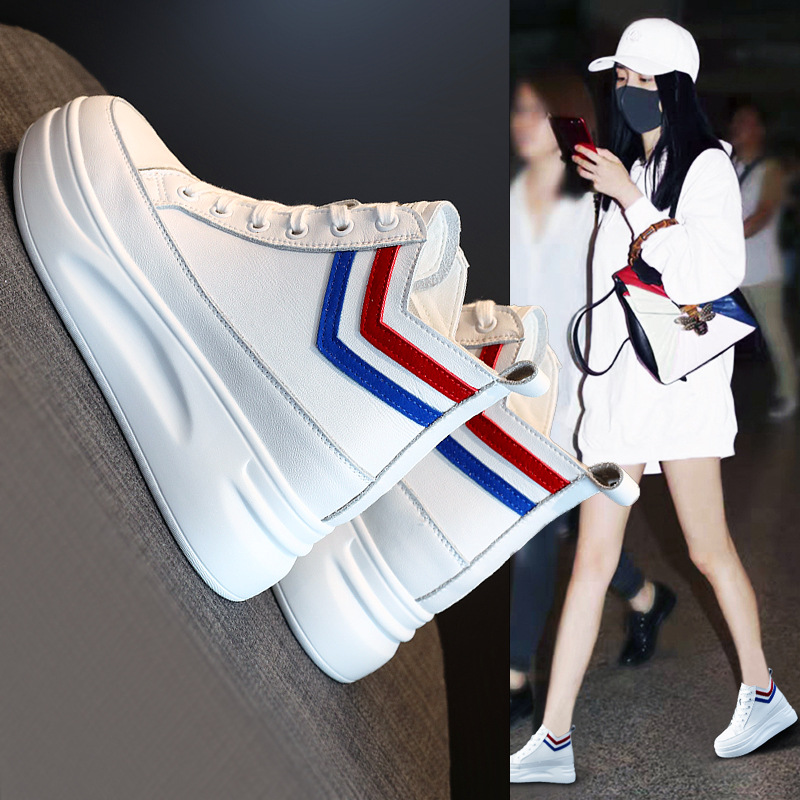 Thick-Soled Inner Height-Increasing White Shoes for Women with Platform Soles, High-Top Casual 2021 Autum New Style Fleece-Lined One-Piece Drop Shipping Manufacturer