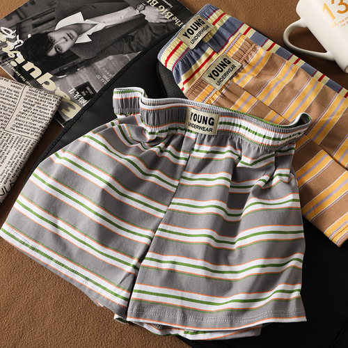 New Men's Striped Polo Pants Cotton Men's Straight Leg Pants Plus Size Medium Waist Korean Style Summer Breathable Loose Four-Panel Pants