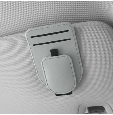 Car-Mounted Glasses Clip, Pvc Leather Car Glasses Clip/Bill Clip - grey